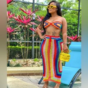 Multicolor Crochet  bralette and Skirt Set